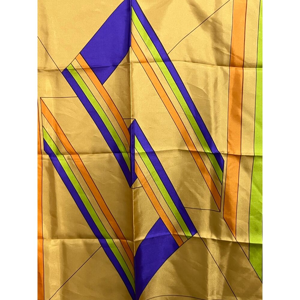VTG 1970s Mod Op Art Geometric Scarf Gold MCM Retro Made in Japan - Picture 3 of 7